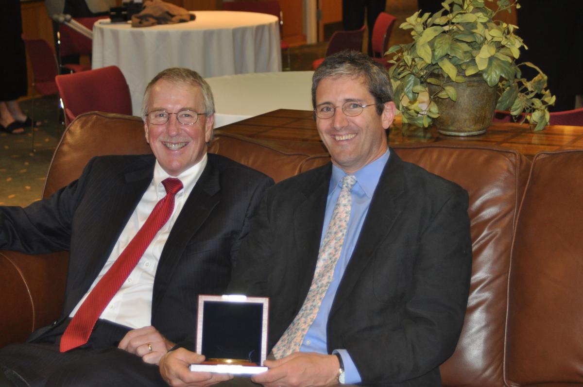 College of Earth and Mineral Sciences Dean William E. Easterling (left) with Chris Marone.