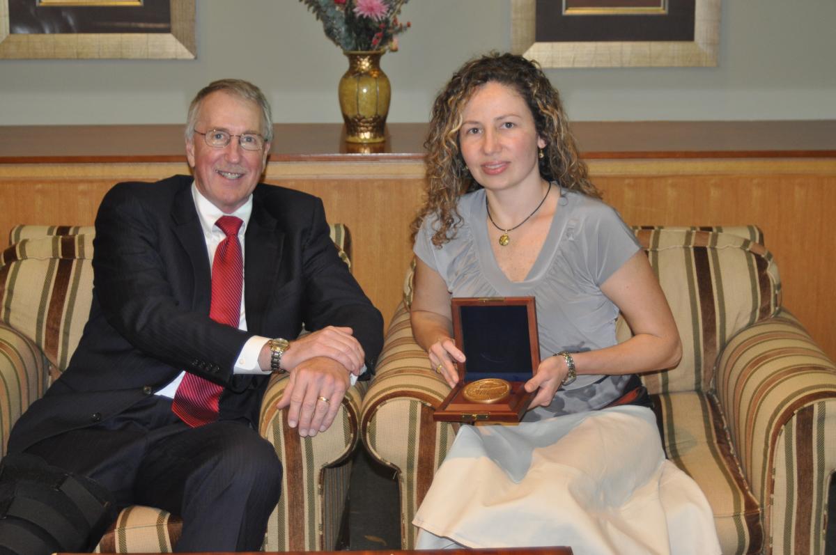 College of Earth and Mineral Sciences Dean William E. Easterling (left) with Zuleima Karpyn.