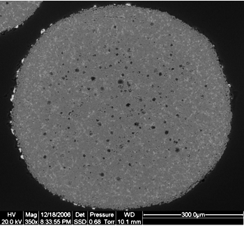 Sintered bauxite proppant possessing a core-shell structure, effective specific gravity < 1 g/cc, and high strength (diametral compressive strengths in the range of 150-300 MPa). U.S. Patent #7,828,998