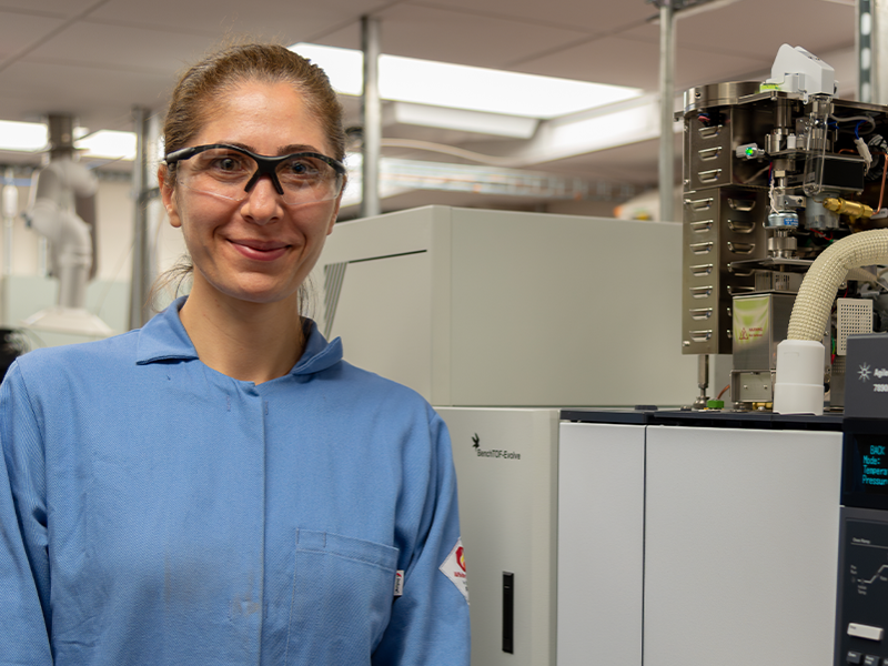 Hilal Ezgi Toraman, assistant professor of energy engineering and chemical engineering at Penn State, in research lab.